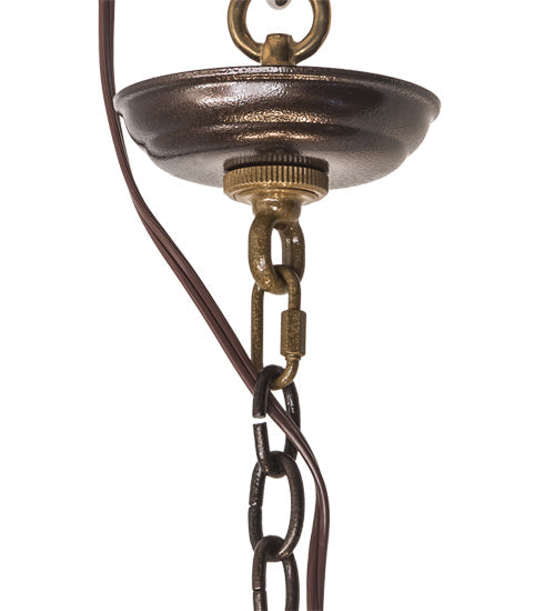 Meyda Lighting Fleur-de-lis 190679 45" 10-Light Copper Vein & Gold Inverted Pendant Light With Multi-Colored Shade Glass