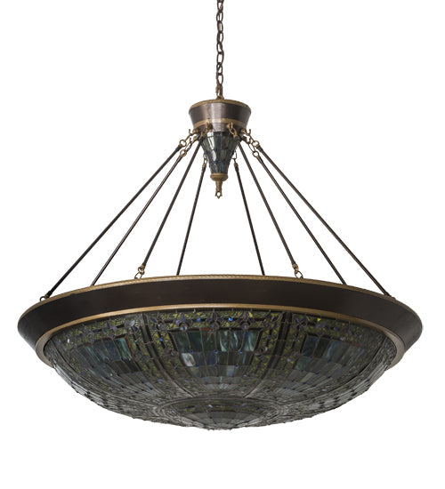 Meyda Lighting Fleur-de-lis 190679 45" 10-Light Copper Vein & Gold Inverted Pendant Light With Multi-Colored Shade Glass