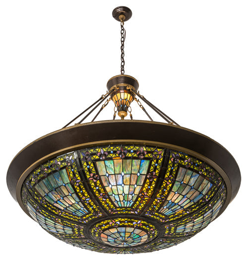 Meyda Lighting Fleur-de-lis 190679 45" 10-Light Copper Vein & Gold Inverted Pendant Light With Multi-Colored Shade Glass