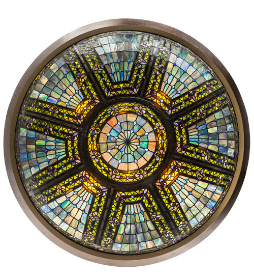 Meyda Lighting Fleur-de-lis 190679 45" 10-Light Copper Vein & Gold Inverted Pendant Light With Multi-Colored Shade Glass