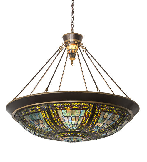 Meyda Lighting Fleur-de-lis 190679 45" 10-Light Copper Vein & Gold Inverted Pendant Light With Multi-Colored Shade Glass