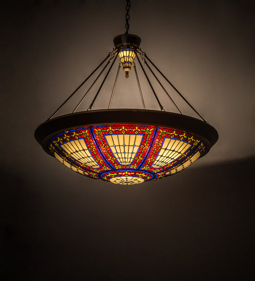 Meyda Lighting Fleur-de-lis 190767 45" 10-Light Copper Vein & Gold Inverted Pendant Light With Multi-Colored Shade Glass
