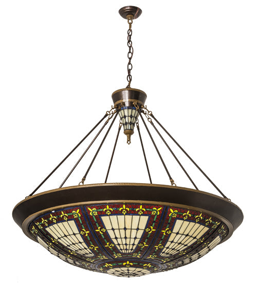 Meyda Lighting Fleur-de-lis 190767 45" 10-Light Copper Vein & Gold Inverted Pendant Light With Multi-Colored Shade Glass