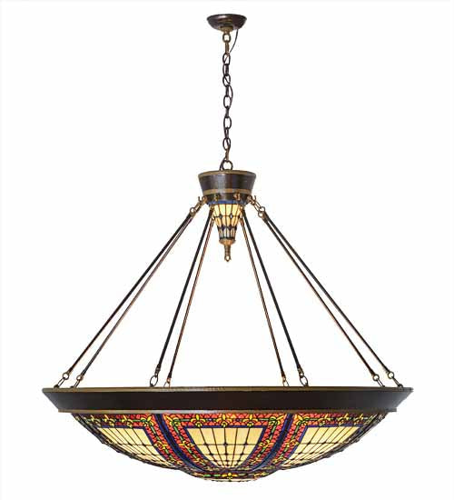 Meyda Lighting Fleur-de-lis 190767 45" 10-Light Copper Vein & Gold Inverted Pendant Light With Multi-Colored Shade Glass