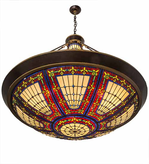 Meyda Lighting Fleur-de-lis 190767 45" 10-Light Copper Vein & Gold Inverted Pendant Light With Multi-Colored Shade Glass