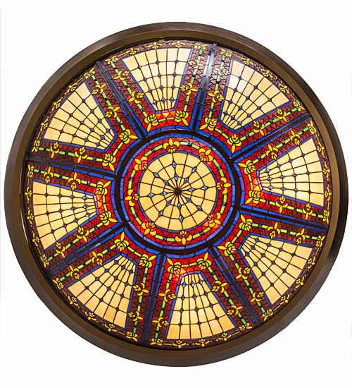 Meyda Lighting Fleur-de-lis 190767 45" 10-Light Copper Vein & Gold Inverted Pendant Light With Multi-Colored Shade Glass