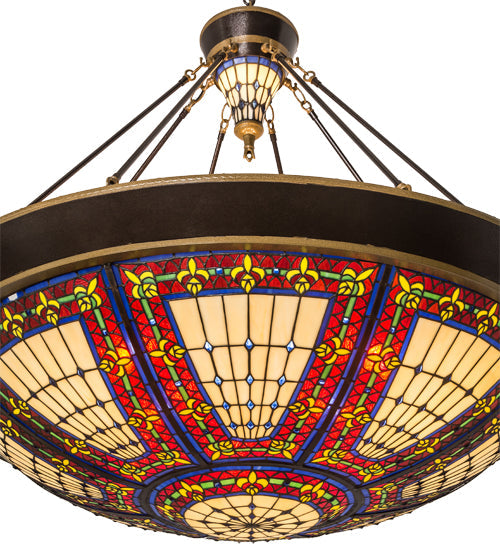 Meyda Lighting Fleur-de-lis 190767 45" 10-Light Copper Vein & Gold Inverted Pendant Light With Multi-Colored Shade Glass