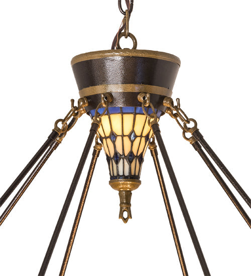 Meyda Lighting Fleur-de-lis 190767 45" 10-Light Copper Vein & Gold Inverted Pendant Light With Multi-Colored Shade Glass