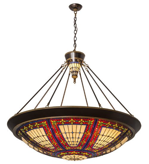 Meyda Lighting Fleur-de-lis 190767 45" 10-Light Copper Vein & Gold Inverted Pendant Light With Multi-Colored Shade Glass