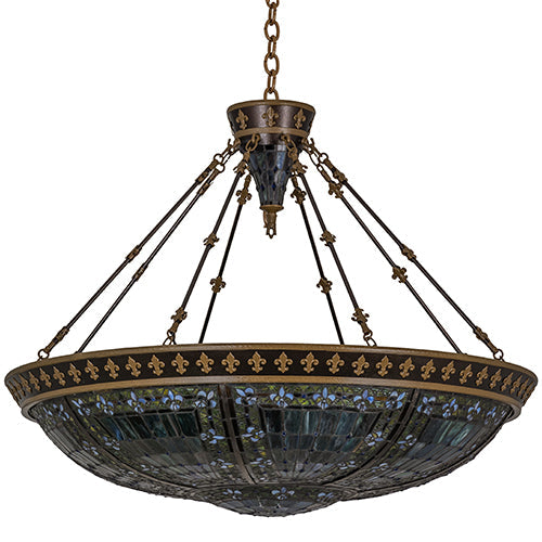 Meyda Lighting Fleur-de-lis 19807 45" 10-Light Copper Vein & Gold Inverted Pendant Light With Multi-Colored Shade Glass