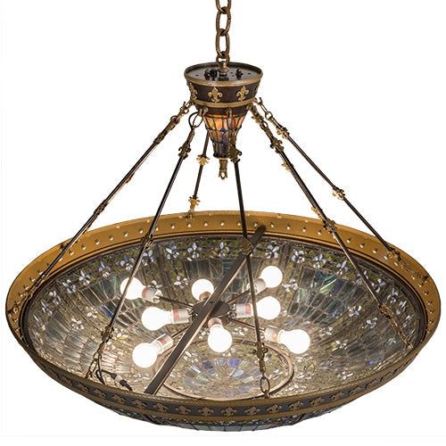 Meyda Lighting Fleur-de-lis 19807 45" 10-Light Copper Vein & Gold Inverted Pendant Light With Multi-Colored Shade Glass