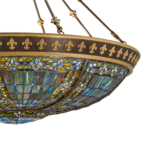 Meyda Lighting Fleur-de-lis 19807 45" 10-Light Copper Vein & Gold Inverted Pendant Light With Multi-Colored Shade Glass