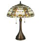 Meyda Lighting Fleur-de-lis 23" 2-Light Mahogany Bronze Table Lamp With Multi-Colored Stained Shade Glass