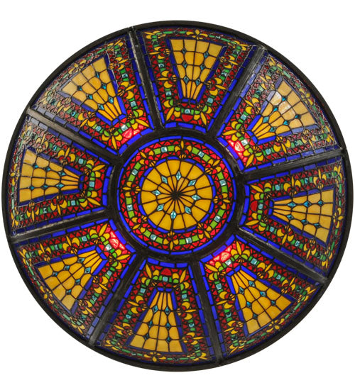 Meyda Lighting Fleur-de-lis 24" 4-Light Oil Rubbed Bronze Semi-flush Mount Ceiling Light With Multi-Colored Shade Glass
