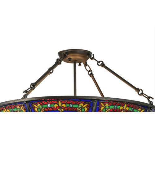 Meyda Lighting Fleur-de-lis 24" 4-Light Oil Rubbed Bronze Semi-flush Mount Ceiling Light With Multi-Colored Shade Glass