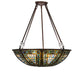 Meyda Lighting Fleur-de-lis 24" 8-Light Mahogany Bronze Inverted Pendant Light With Multi-Colored Shade Glass