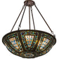 Meyda Lighting Fleur-de-lis 24" 8-Light Mahogany Bronze Inverted Pendant Light With Multi-Colored Shade Glass
