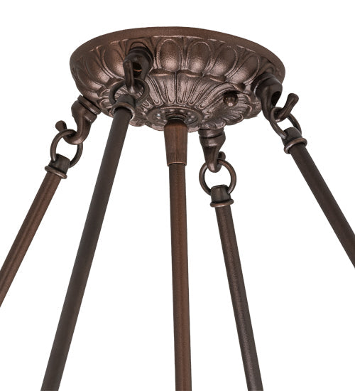 Meyda Lighting Fleur-de-lis 24" 8-Light Mahogany Bronze Inverted Pendant Light With Multi-Colored Shade Glass