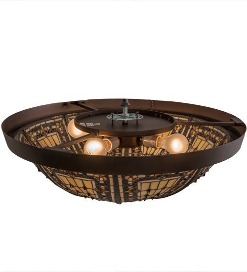 Meyda Lighting Fleur-de-lis 26" 4-Light Mahogany Bronze Flush Mount Light With Multi-Colored Shade Glass