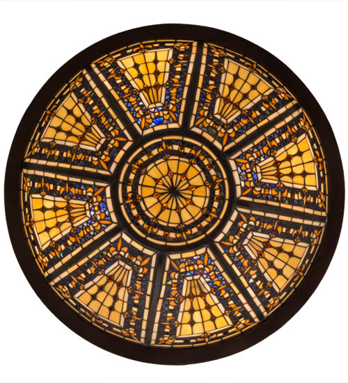 Meyda Lighting Fleur-de-lis 26" 4-Light Mahogany Bronze Flush Mount Light With Multi-Colored Shade Glass