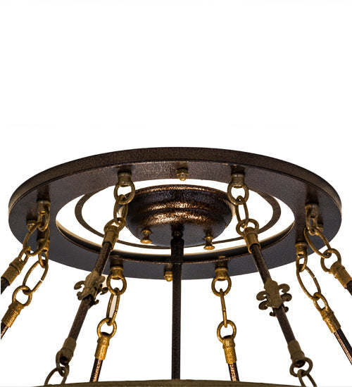 Meyda Lighting Fleur-de-lis 28" 4-Light Copper Vein Semi-flush Mount Light With Multi-Colored Shade Glass