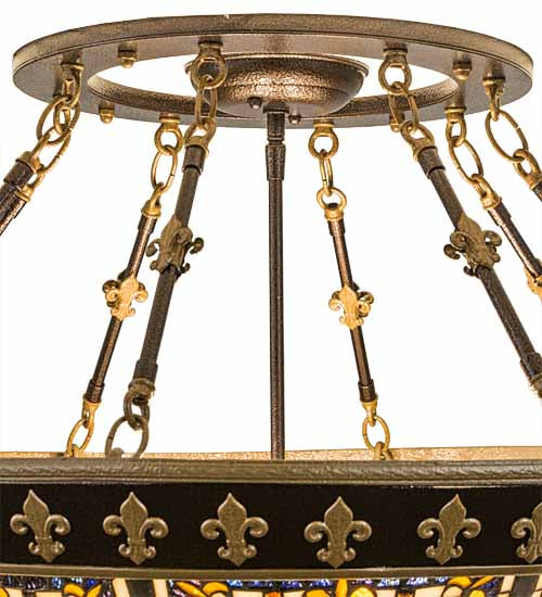 Meyda Lighting Fleur-de-lis 28" 4-Light Semi-flush Mount Ceiling Light With Multi-Colored Shade Glass