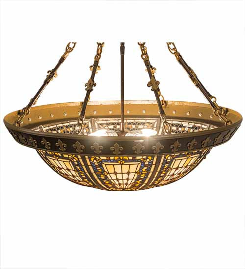 Meyda Lighting Fleur-de-lis 28" 4-Light Semi-flush Mount Ceiling Light With Multi-Colored Shade Glass
