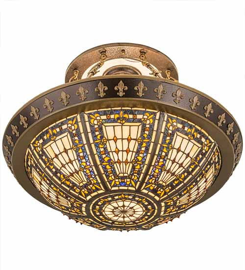 Meyda Lighting Fleur-de-lis 28" 4-Light Semi-flush Mount Ceiling Light With Multi-Colored Shade Glass