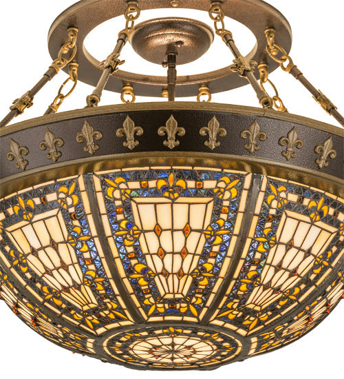 Meyda Lighting Fleur-de-lis 28" 4-Light Semi-flush Mount Ceiling Light With Multi-Colored Shade Glass
