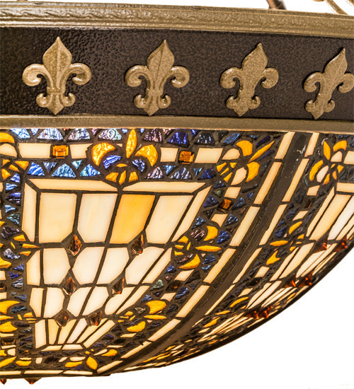 Meyda Lighting Fleur-de-lis 28" 4-Light Semi-flush Mount Ceiling Light With Multi-Colored Shade Glass