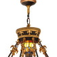 Meyda Lighting Fleur-de-lis 28" 6-Light Copper Vein & Gold Inverted Pendant Light With Multi-Colored Shade Glass