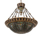 Meyda Lighting Fleur-de-lis 28" 6-Light Copper Vein & Gold Inverted Pendant Light With Multi-Colored Shade Glass