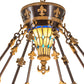 Meyda Lighting Fleur-de-lis 28" 6-Light Copper Vein & Gold Inverted Pendant Light With Multi-Colored Shade Glass