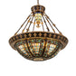 Meyda Lighting Fleur-de-lis 28" 6-Light Copper Vein & Gold Inverted Pendant Light With Multi-Colored Shade Glass