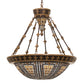Meyda Lighting Fleur-de-lis 28" 6-Light Copper Vein & Gold Inverted Pendant Light With Multi-Colored Stained Shade Glass