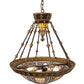 Meyda Lighting Fleur-de-lis 28" 6-Light Copper Vein & Gold Inverted Pendant Light With Multi-Colored Stained Shade Glass