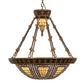 Meyda Lighting Fleur-de-lis 28" 6-Light Copper Vein & Gold Inverted Pendant Light With Multi-Colored Stained Shade Glass