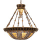 Meyda Lighting Fleur-de-lis 28" 6-Light Copper Vein & Gold Inverted Pendant Light With Multi-Colored Stained Shade Glass
