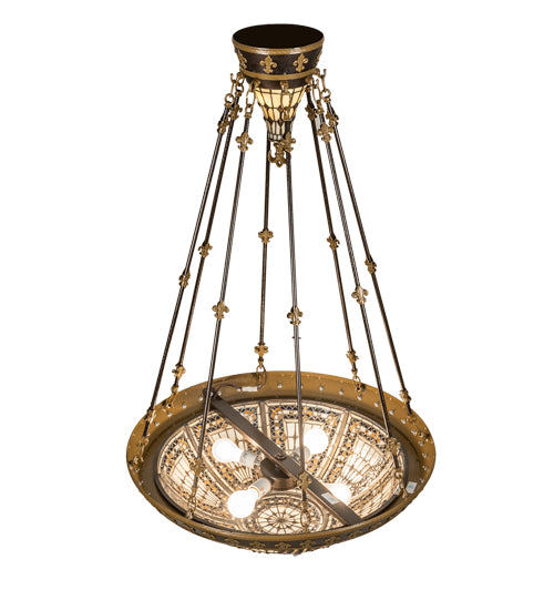 Meyda Lighting Fleur-de-lis 28" 6-Light Copper Vein & Gold Semi-flush Mount Light With Multi-Colored Shade Glass