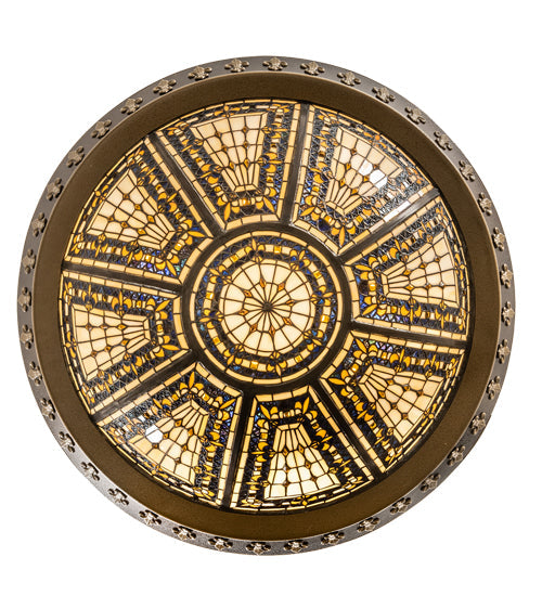 Meyda Lighting Fleur-de-lis 28" 6-Light Copper Vein & Gold Semi-flush Mount Light With Multi-Colored Shade Glass