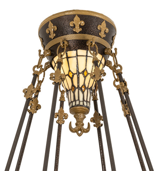 Meyda Lighting Fleur-de-lis 28" 6-Light Copper Vein & Gold Semi-flush Mount Light With Multi-Colored Shade Glass