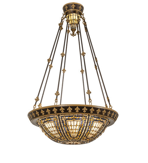 Meyda Lighting Fleur-de-lis 28" 6-Light Copper Vein & Gold Semi-flush Mount Light With Multi-Colored Shade Glass