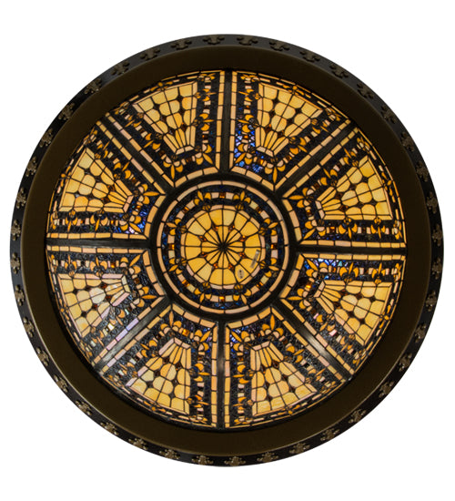Meyda Lighting Fleur-de-lis 29" 6-Light Copper Vein & Gold Semi-flush Mount Ceiling Light With Multi-Colored Shade Glass