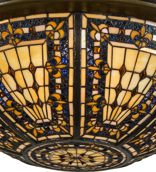 Meyda Lighting Fleur-de-lis 29" 6-Light Copper Vein & Gold Semi-flush Mount Ceiling Light With Multi-Colored Shade Glass