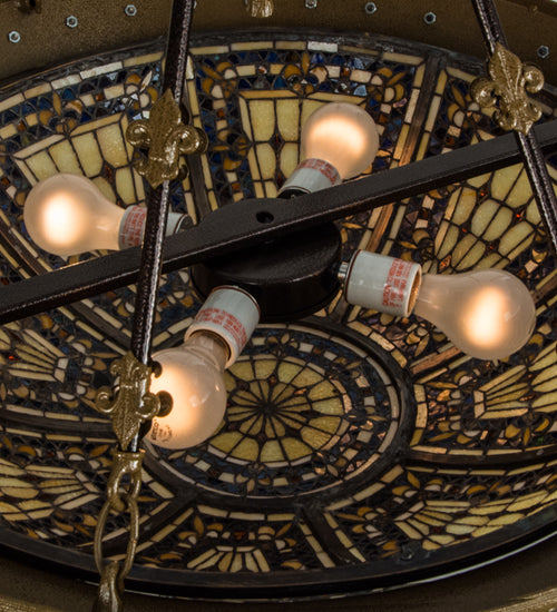 Meyda Lighting Fleur-de-lis 29" 6-Light Copper Vein & Gold Semi-flush Mount Ceiling Light With Multi-Colored Shade Glass