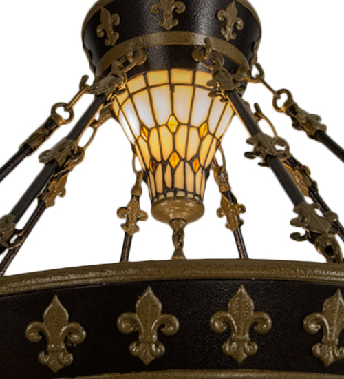 Meyda Lighting Fleur-de-lis 29" 6-Light Copper Vein & Gold Semi-flush Mount Ceiling Light With Multi-Colored Shade Glass