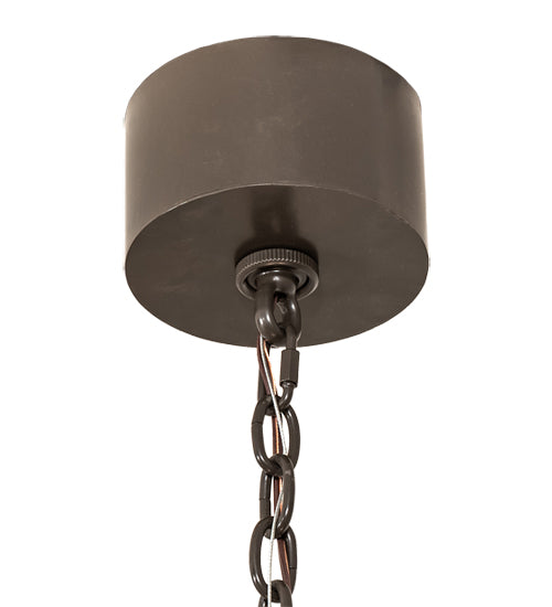 Meyda Lighting Fleur-de-lis 30" 4-Light Timeless Bronze & Antique Copper Pendant Light With Beige & Honey Amber Stained Shade Glass