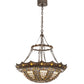 Meyda Lighting Fleur-de-lis 30" 4-Light Timeless Bronze & Antique Copper Pendant Light With Beige & Honey Amber Stained Shade Glass