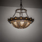 Meyda Lighting Fleur-de-lis 30" 4-Light Timeless Bronze & Antique Copper Pendant Light With Beige & Honey Amber Stained Shade Glass