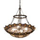 Meyda Lighting Fleur-de-lis 30" 4-Light Timeless Bronze & Antique Copper Pendant Light With Beige & Honey Amber Stained Shade Glass